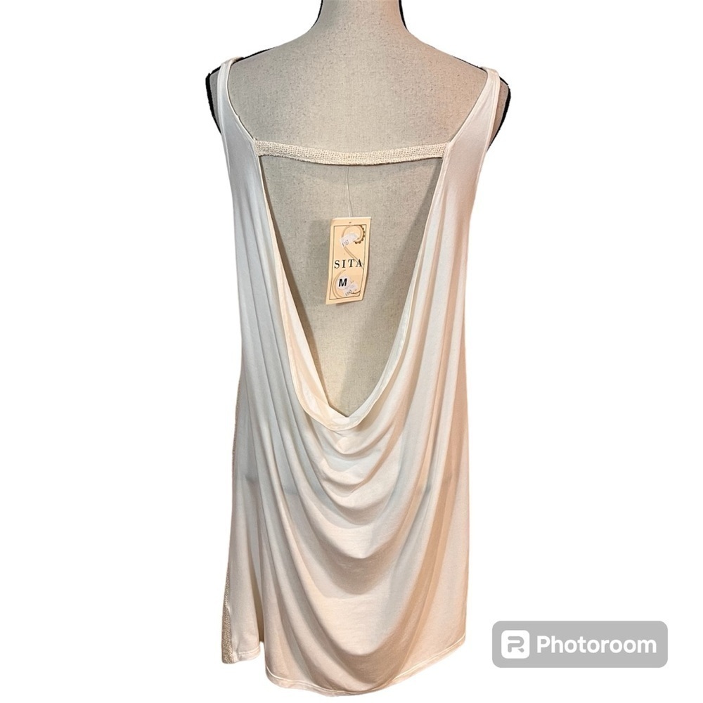Nwt Sita Couture Cream Back Drape Tank Tunic Top Sz-M